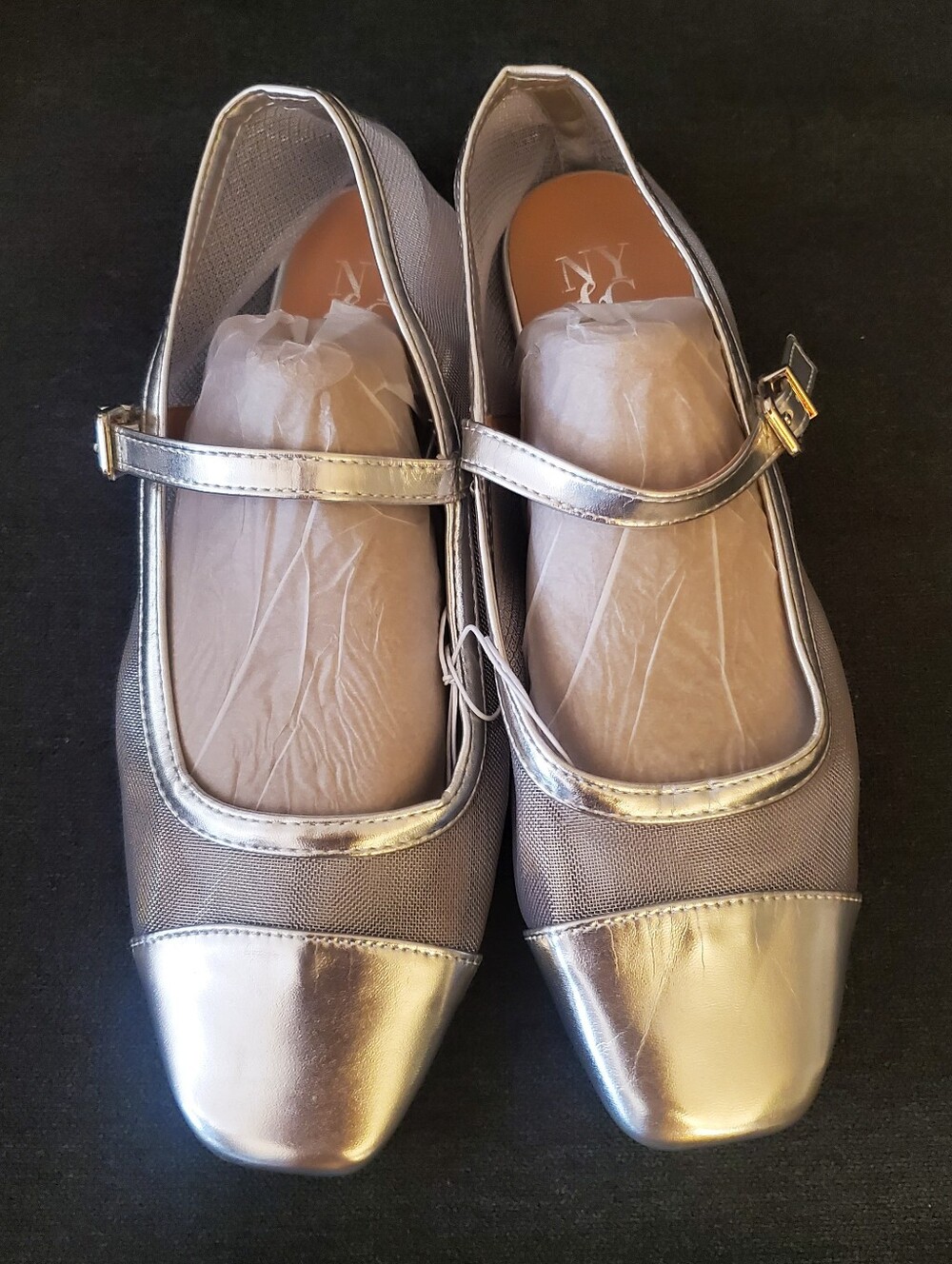 NY Collection Silver Metalluc Mesh Mary Jane Flats